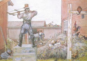 Il gallo continuava a cantare mentre Elfstrom segava e martellava da Carl Larsson